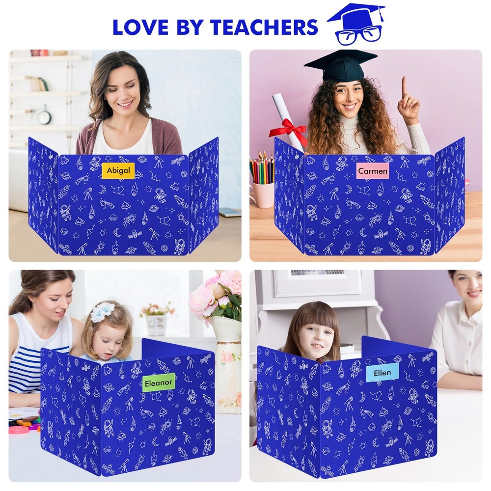 Blue 24Pack Desk Dividers for Students, Space Style Plastic Study Carrel Divi...