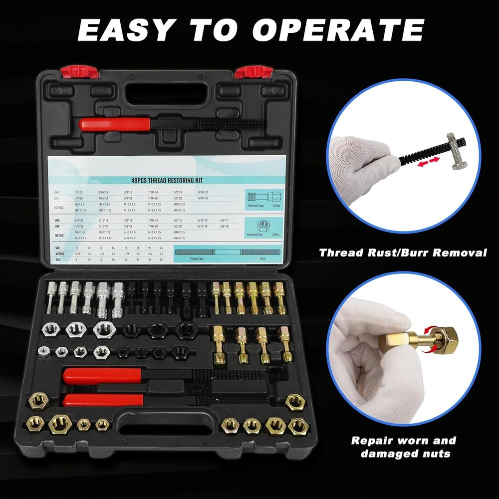 49-Pieces Rethread Repair Tool, Master Thread Rethreading Kit UNC UNF & Metric T