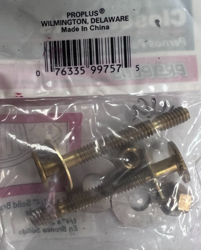 Pro Plus- Solid Brass- Johni-Bolt Style- Closet Bolt Kit- 191107