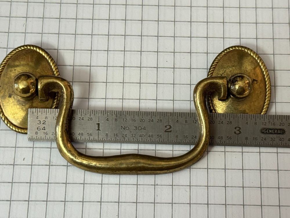 Original Henkel Harris Brass 3 in cc Drop Pull Handle K4694