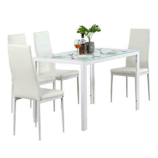 4pcs Home Modern PU Leather Stripping Texture High Backrest Dining Chairs White
