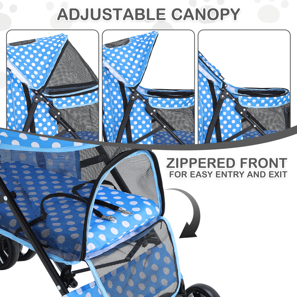 Foldable Pet Stroller 4 Wheels Breathable Dog Stroller w/Skylight&Storage Basket