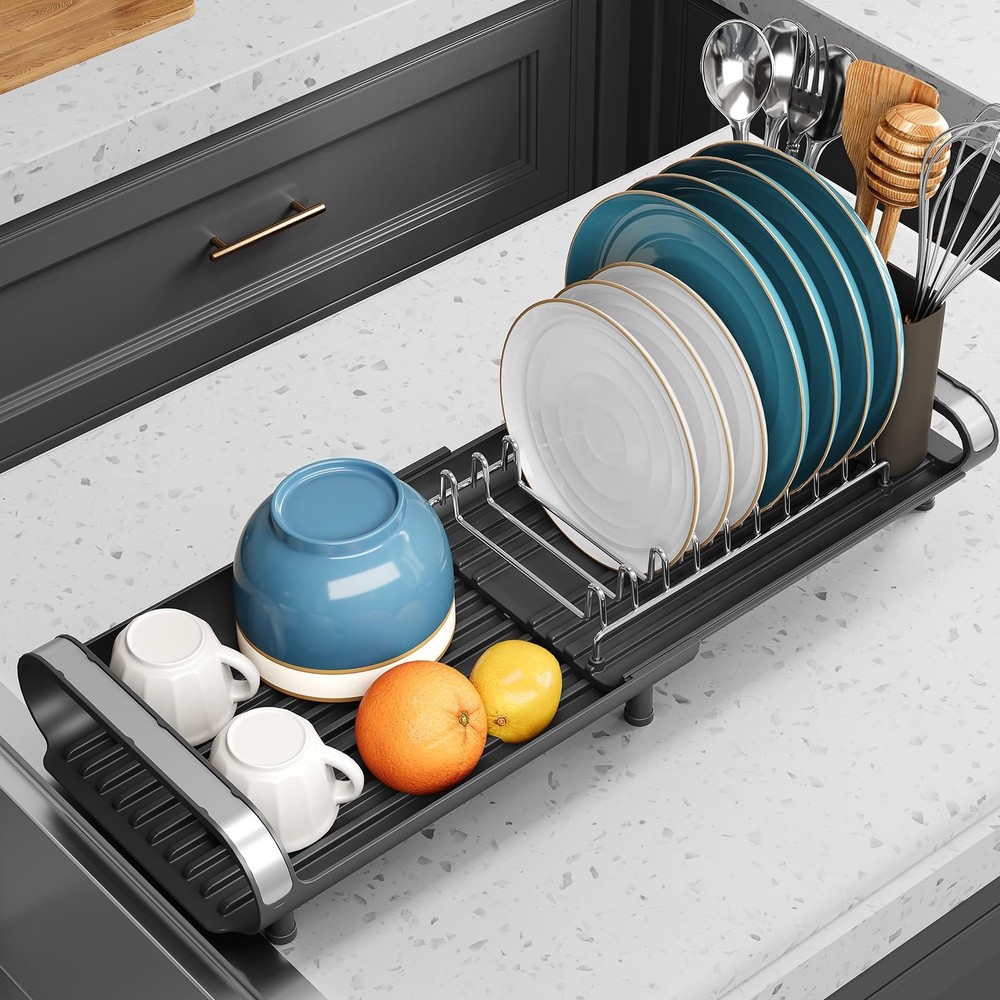 Small Dish Drying Rack, Mini Expandable Compact Dish Rack, Slim Extendable St...