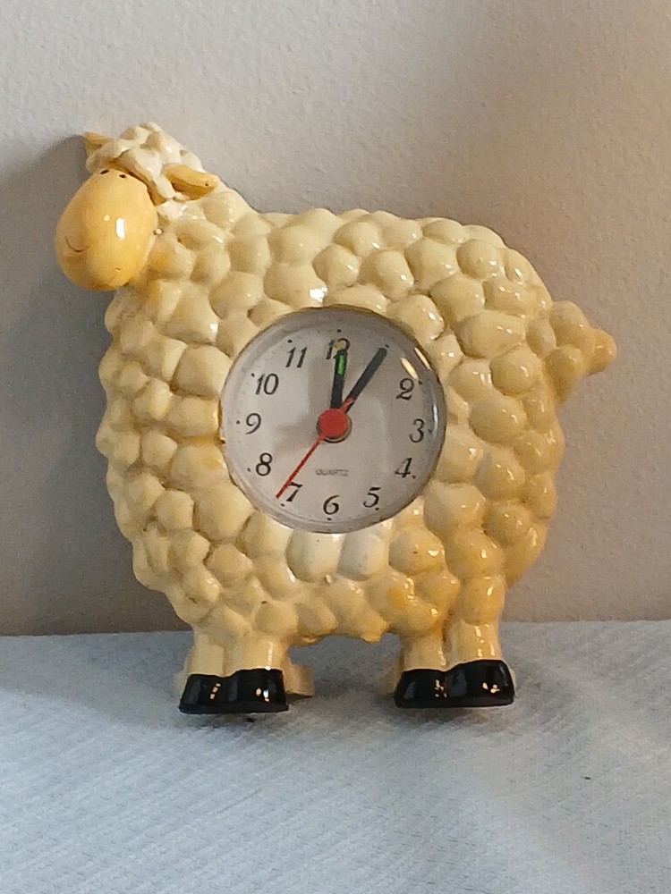 Ceramic Sheep With A Working Clock 5" Tall