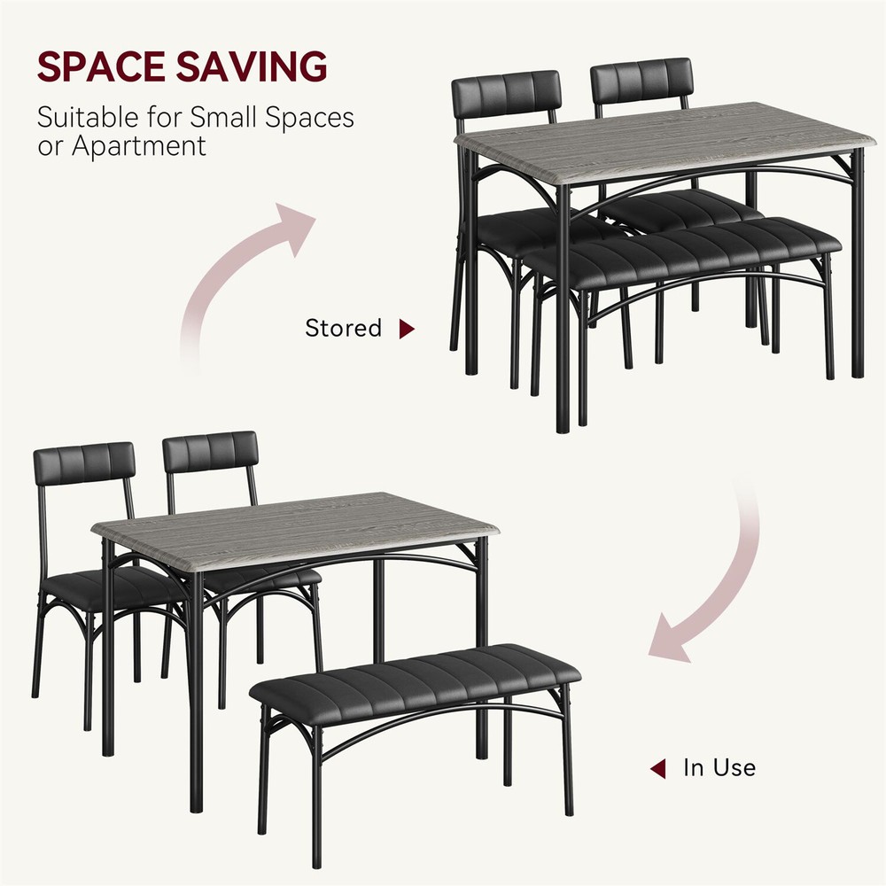Dining Table Set for 4 Kitchen Table W/Upholstered Chairs and Bench Rectangular