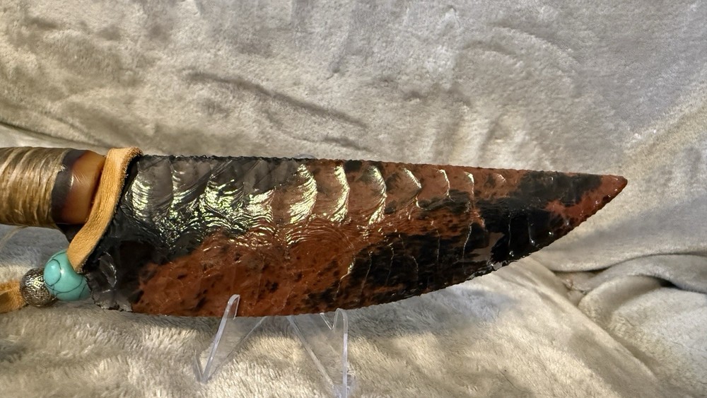 Handmade 6” Obsidian/Mahogany Obsidian Bone Handled Fixed Blade Knife