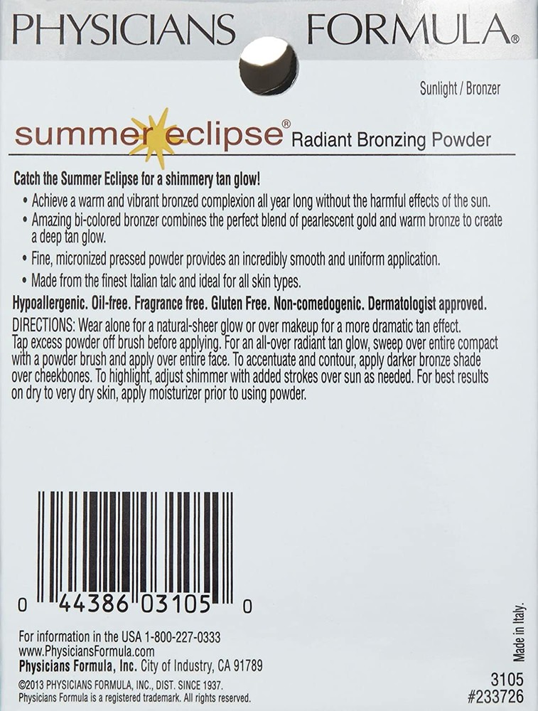 Physicians Formula Summer Eclipse Bronzing & Shimmery Face Powder,Sunlight#3105