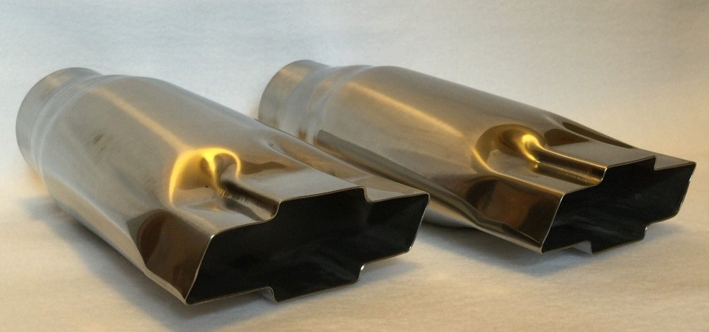 POLISHED STAINLESS 2.5" CHEVY BOWTIE EXHAUST TIPS - PAIR
