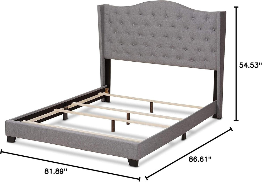 Stylish King Grey Bed Frame - Box Spring Required for Ultimate Comfort