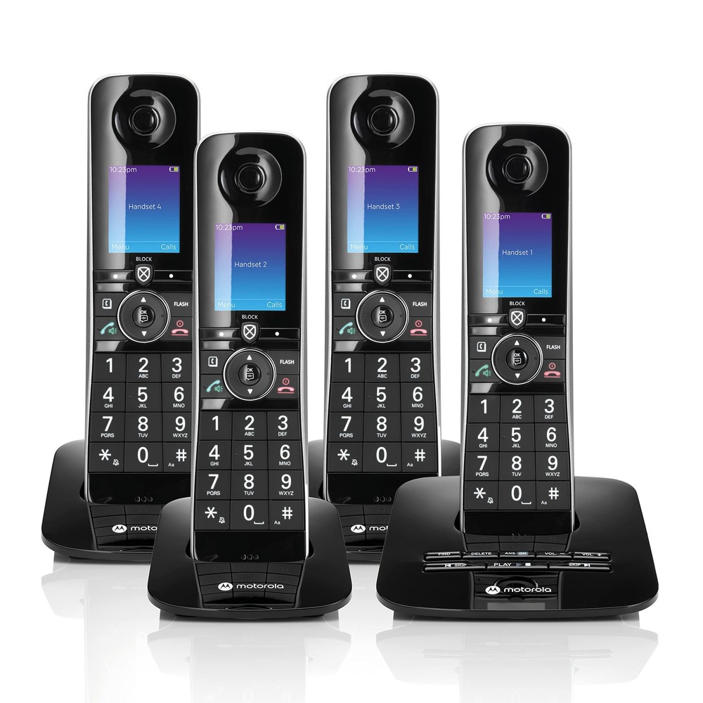 D8714 Cordless Phone System w/4 Digital Handsets + Bluetooth to Cell, Answeri...