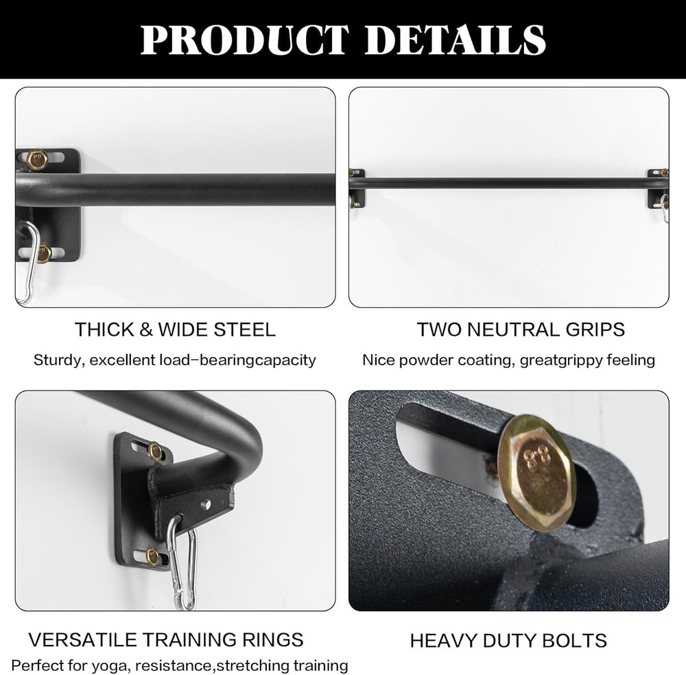 Wall Mounted Pull Up Bar, Door Frame Pull Up Bar for Home Gym, Professional Dril