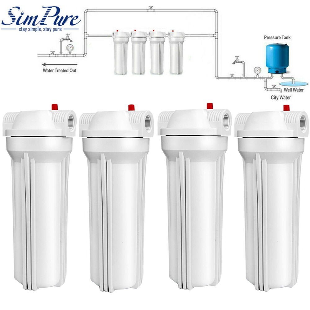 4 Pack 10 Inch Whole House Water Filter Housing for Home RO Filtration System