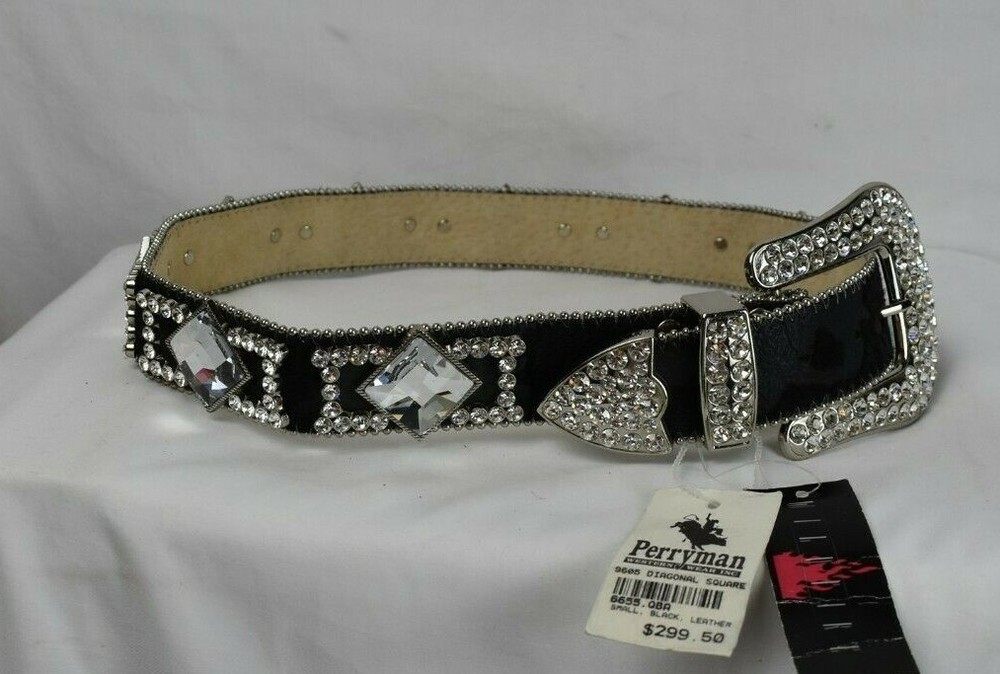 Black Wildfire Leather and Crystal Belt size 30-32