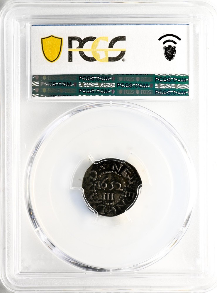 1652 OAK TREE 3 PENCE PCGS AU 50