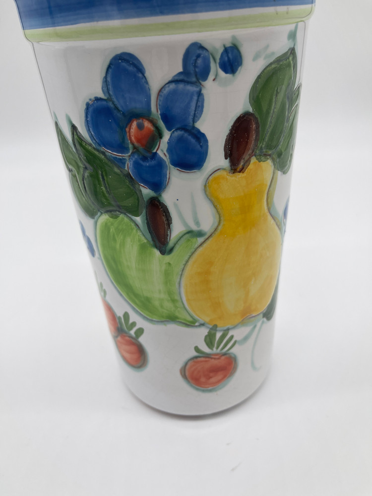 Ceramic Utensil Holder Hand Made Hand Painter Glazed 9.5”