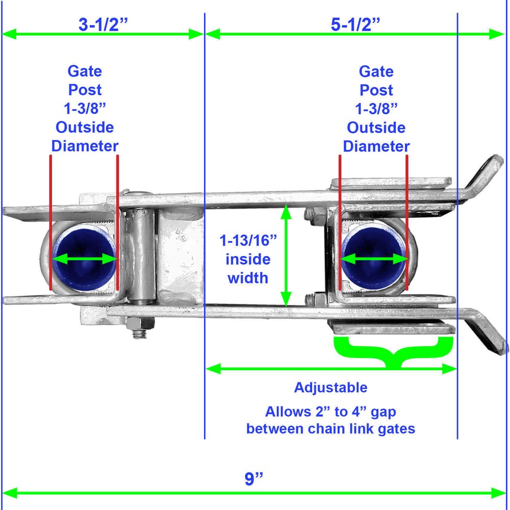 Chain Link Strong Arm Double Gate Latch (for 1-3/8" gate frames)-Gate Hardware