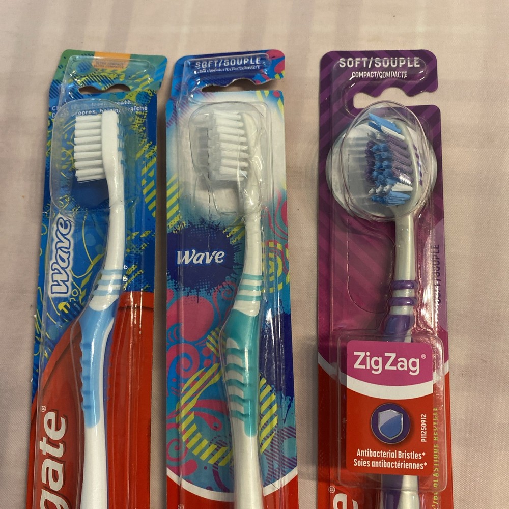 3 COLGATE Zig Zag blue toothbrushes w/ soft antibacterial bristles