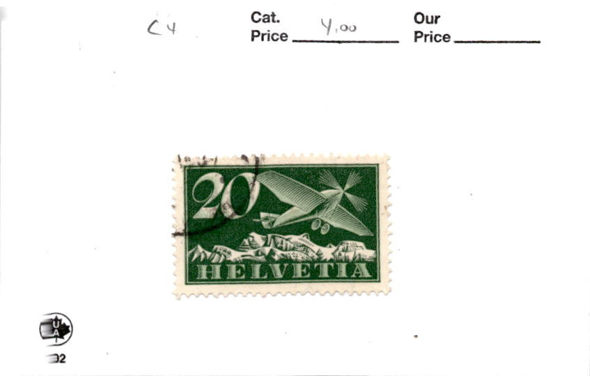 Switzerland, Postage Stamp, #C4 Used, 1925 Airplane (AO)