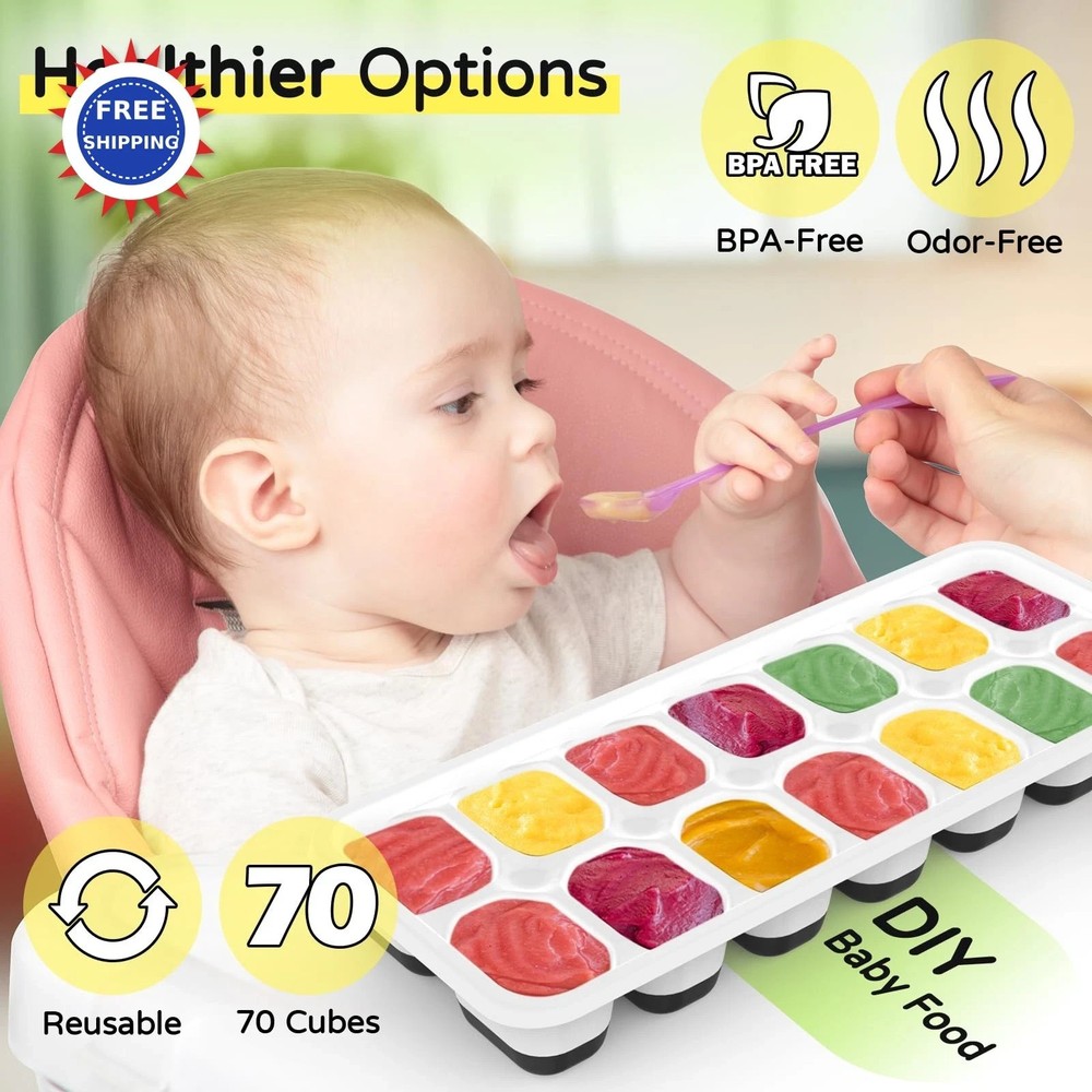 Ice Cube Tray 5 Pack Stackable Silicone Trays Easy Release Reusable BPA-Free