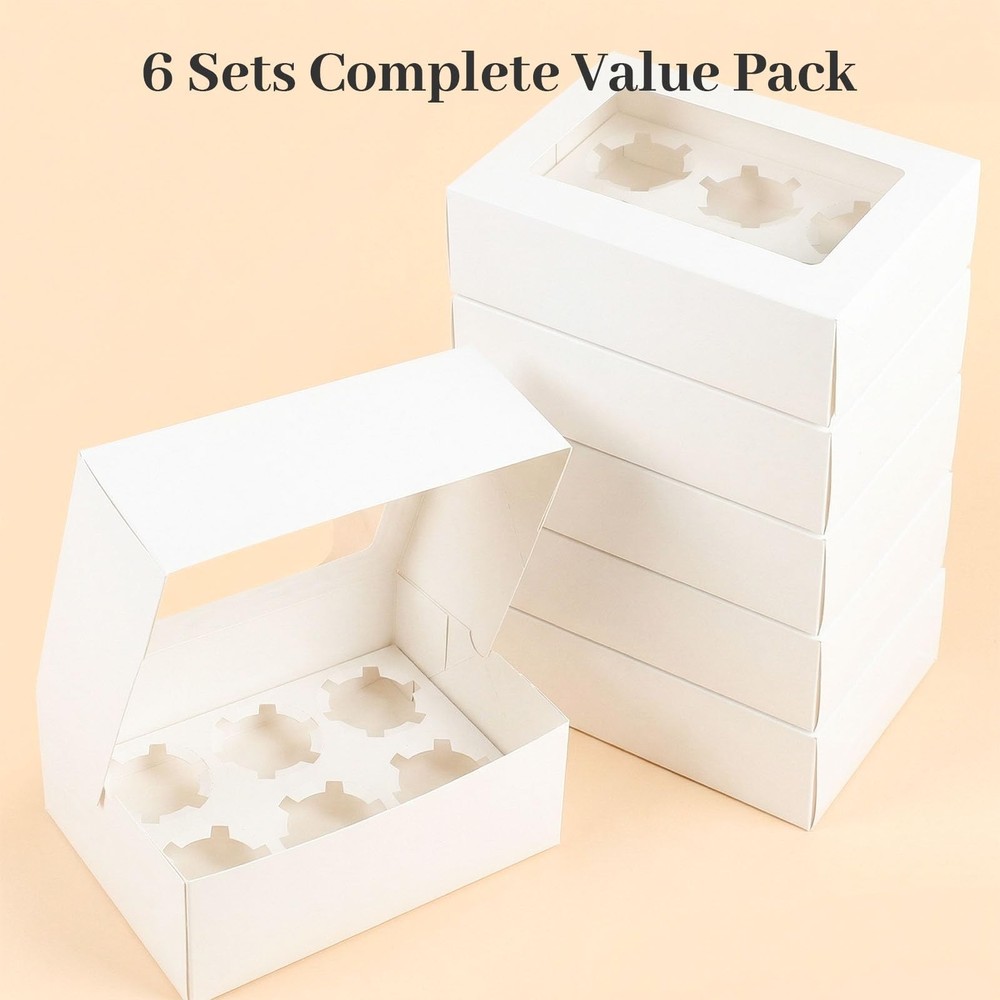 6 Count Cupcake Boxes,6PCS Cupcake Containers with Window White Pastry Boxes ...