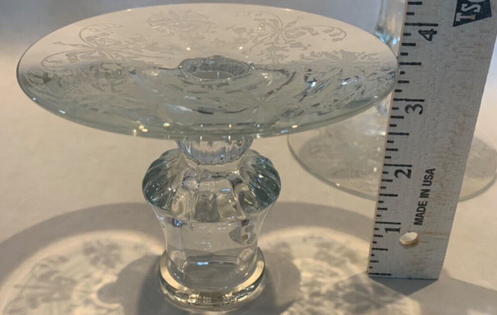 Orchid Etched Crystal Single Lite Candlestick Pair