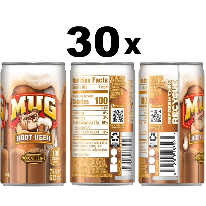 30 Packs - Mug Root Beer Mini Cans, 7.5 fl. Oz. Each Pack