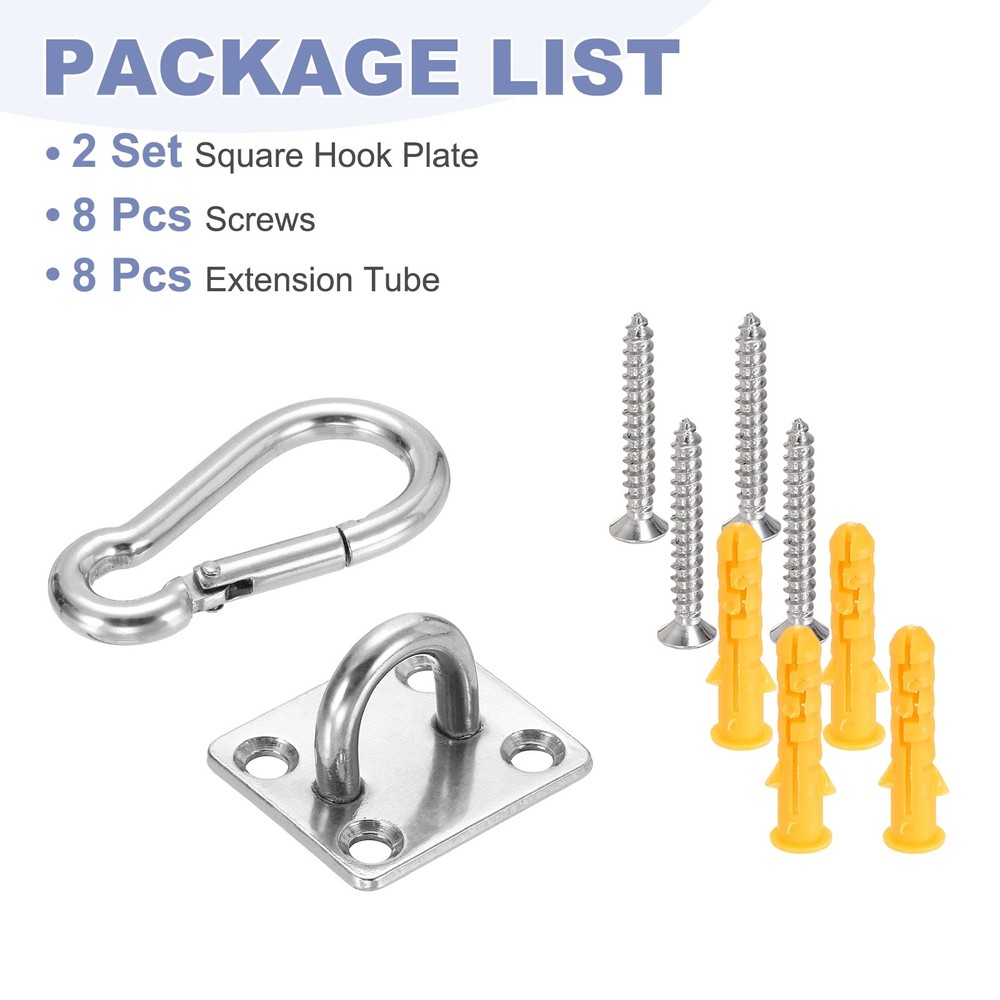 2Set M5 Eyelet Bracket Set Square Hook Plate and Hook, Silver