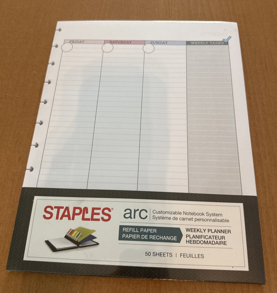 ARC Customizable Notebook System Weekly Planner Refill Paper 11" x 8.5" 50 Pgs