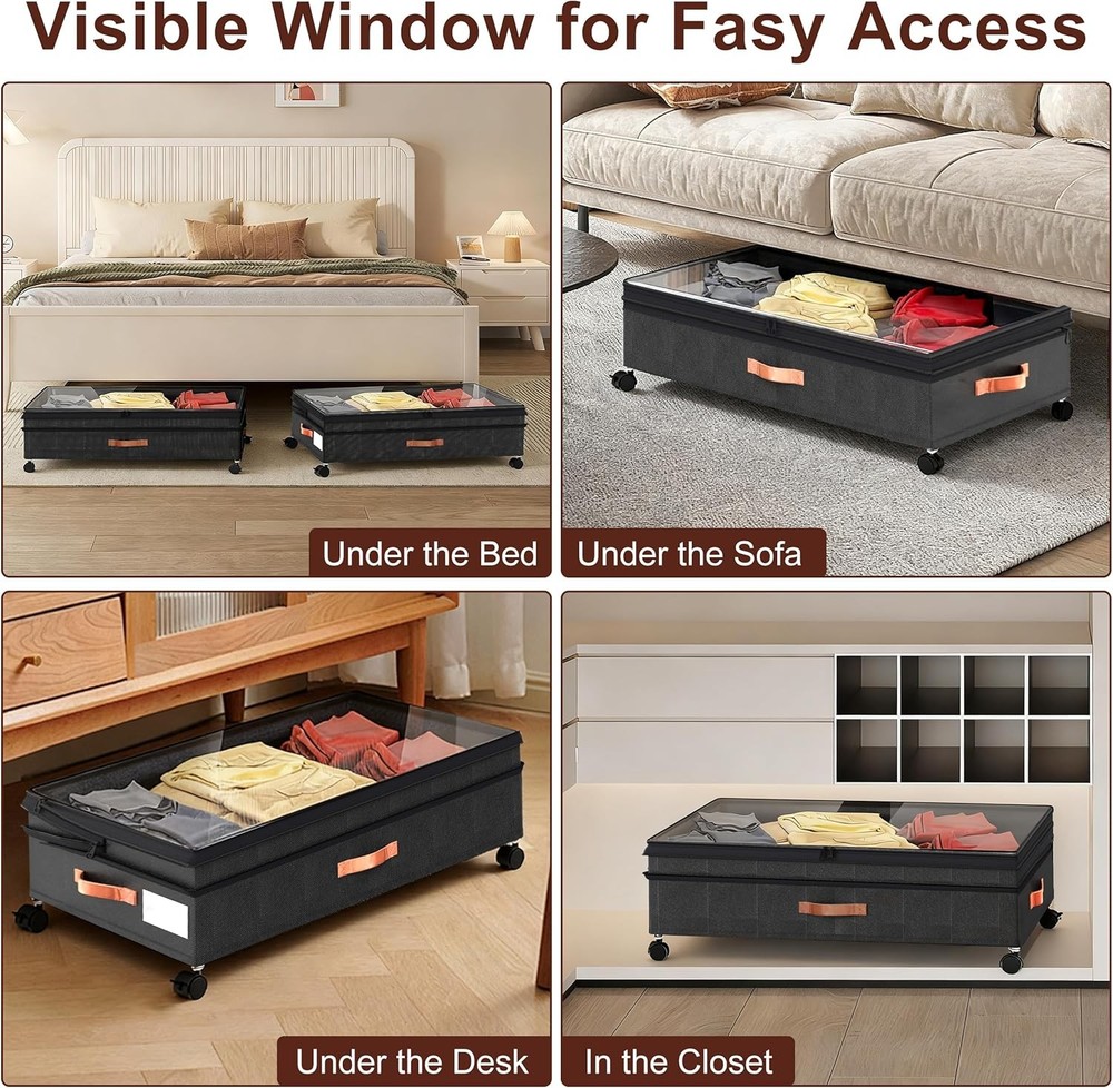 Under Bed Storage W/ Wheels 2Pack 70L UnderBed Storage Containers W/ Clear Lid