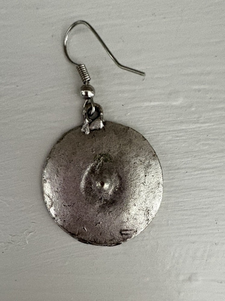 Toledo Spain Silver Tone Boho Sunburst Floral Round Dangle Earrings