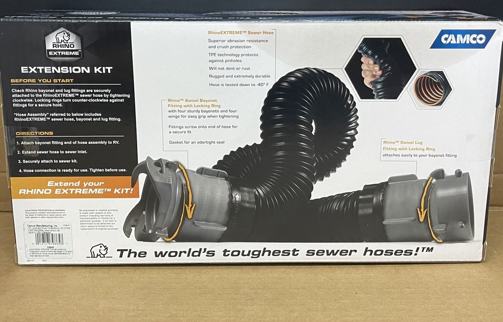 Camco 39865 Rhino EXTREME 5ft RV Sewer Hose Extension Kit, RV Camper Trailer