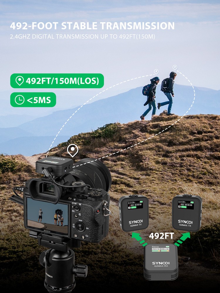 SYNCO Wireless Lavalier Microphone, G2(A2) MAX 2.4G Dual Transmitter for Vlog