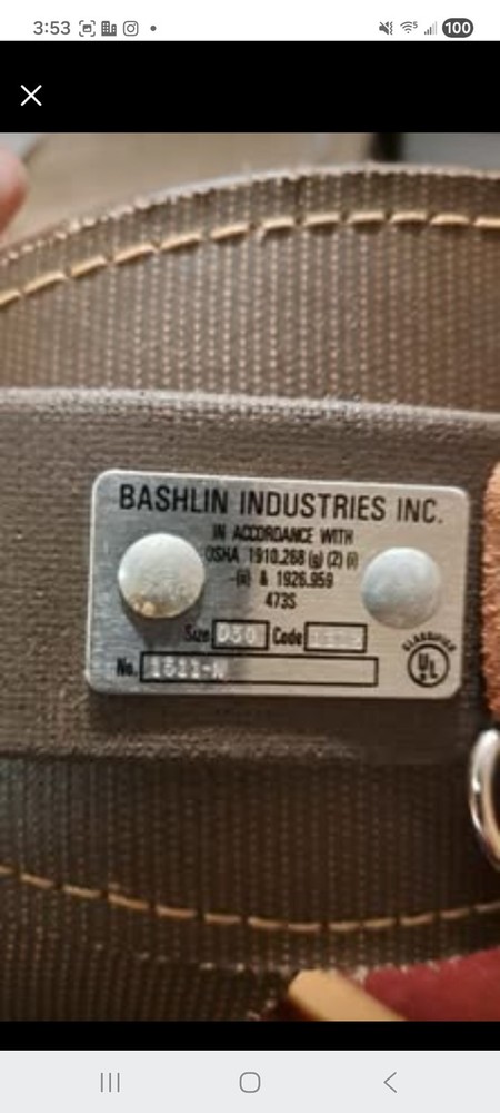 Bashlin Industries Inc. Linemans Climbing Belt & Strap Size D30
