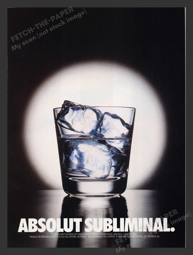 Absolut Subliminal Vodka Message 1990s Print Advertisement Ad 1990