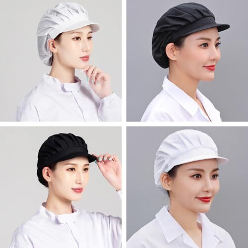 3 Pcs Chef Hat, Adjustable Unisex Kitchen Cooking Cap with Brim, Half Mesh