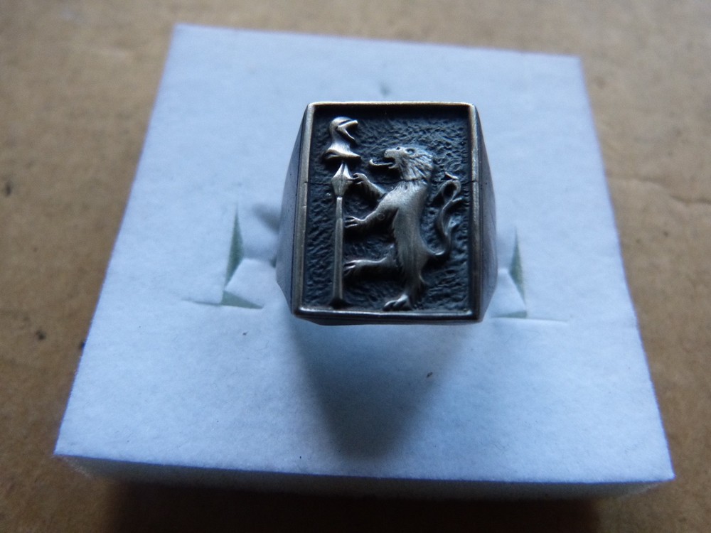 Men's Ring Shield With Badge Silver Burnished 925/1000