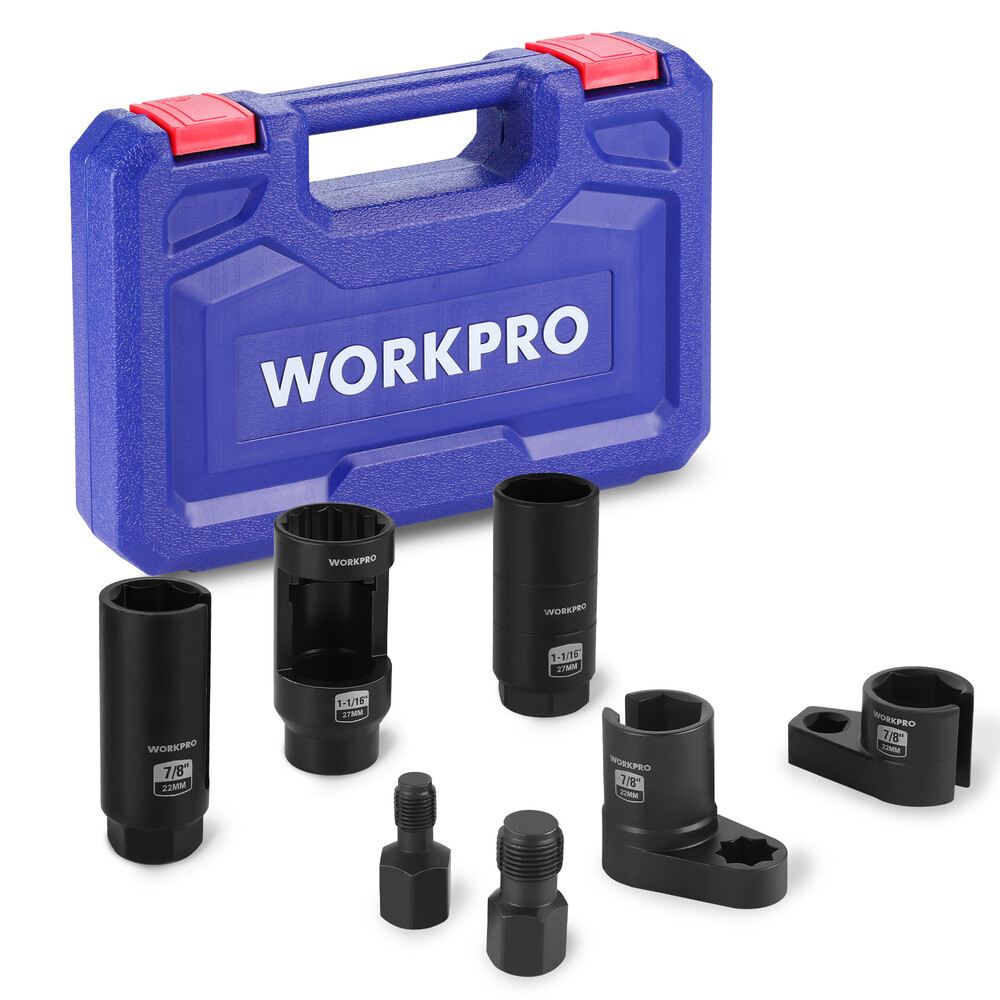 WORKPRO 7PC O₂ Oxygen Sensor Socket Socket Removal Tool Wrench Thread Chaser Set