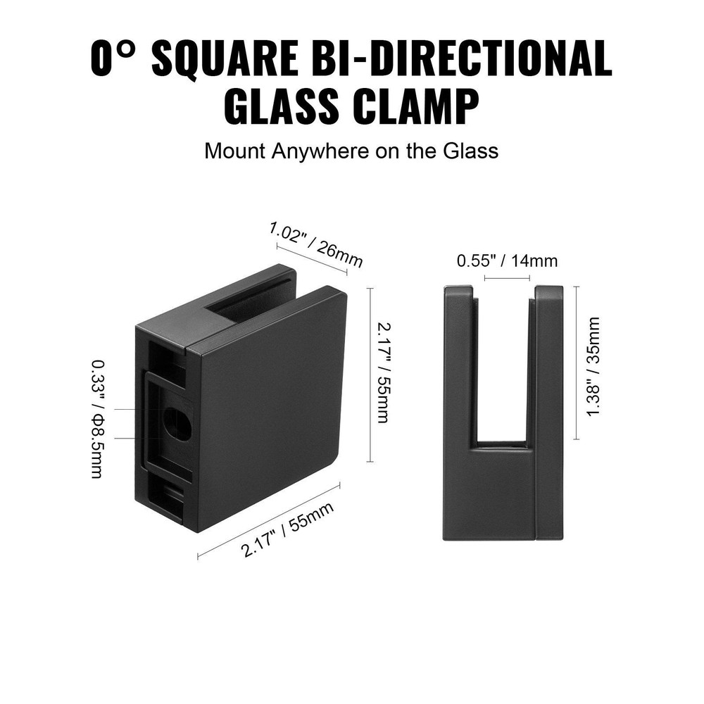 Square Frameless Glass Clamp 40 Pcs 304SS Mounting Hardware