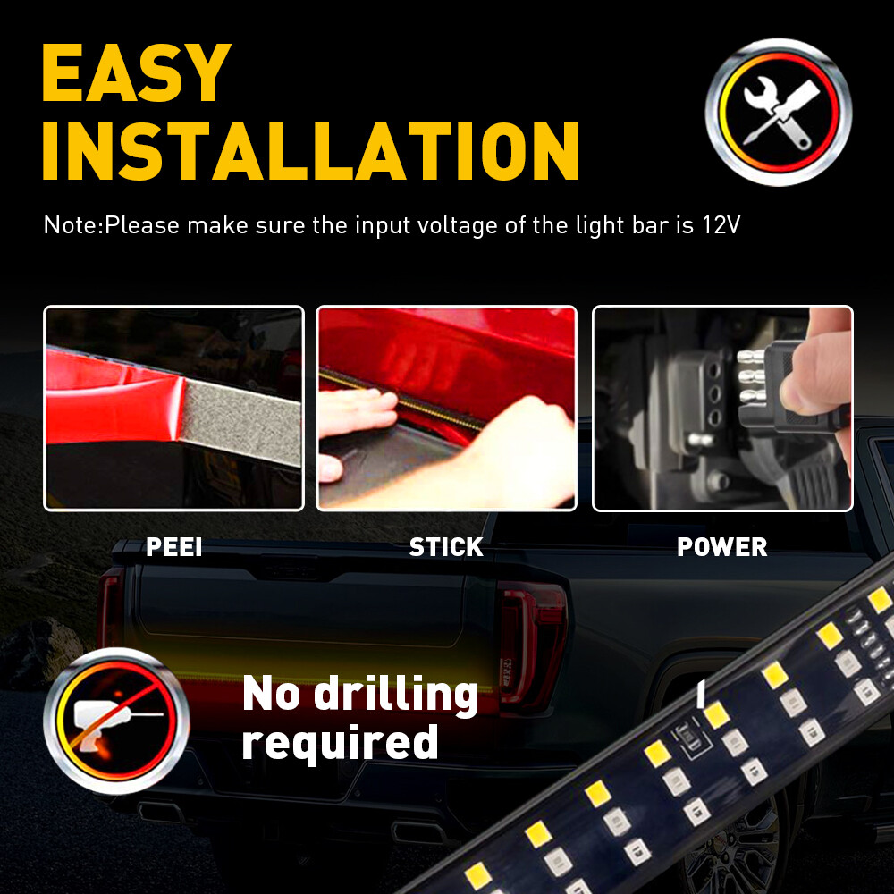 48" Inch Truck Tailgate Strip LED Sequential Brake Signal Reverse Tail Light Bar