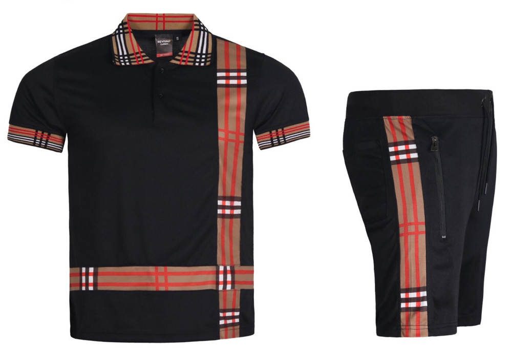 MEN'S 2 PIECE SOLID SUMMER PLAID CHECKER STRIPED CASUAL SHORT SET W/DRAWSTRINGS