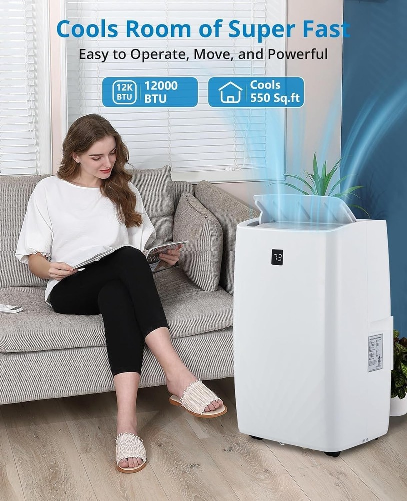 12000 BTUs Air Conditioner Quiet Portable AC Unit With Dehumidifier Fan Function