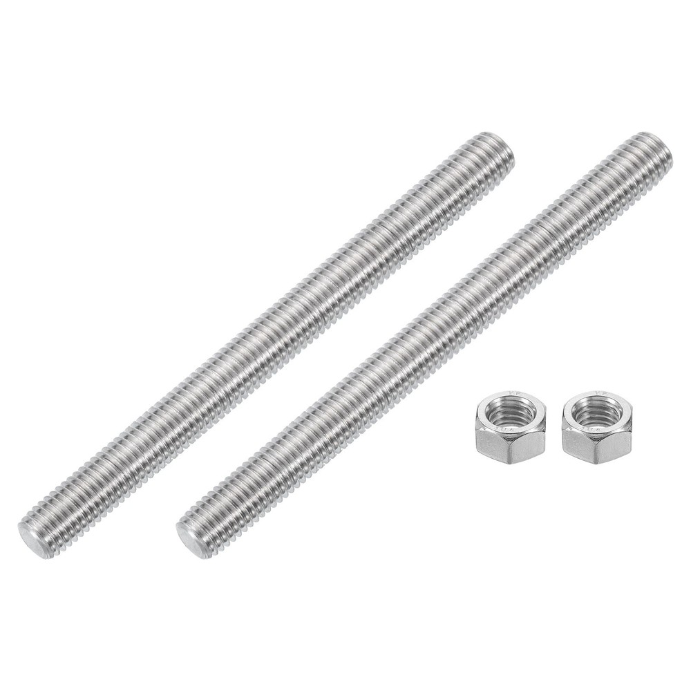 1/2"-13 Fully Threaded Rod, 2Pcs 304 Stainless Steel 6" Long Threaded Screw