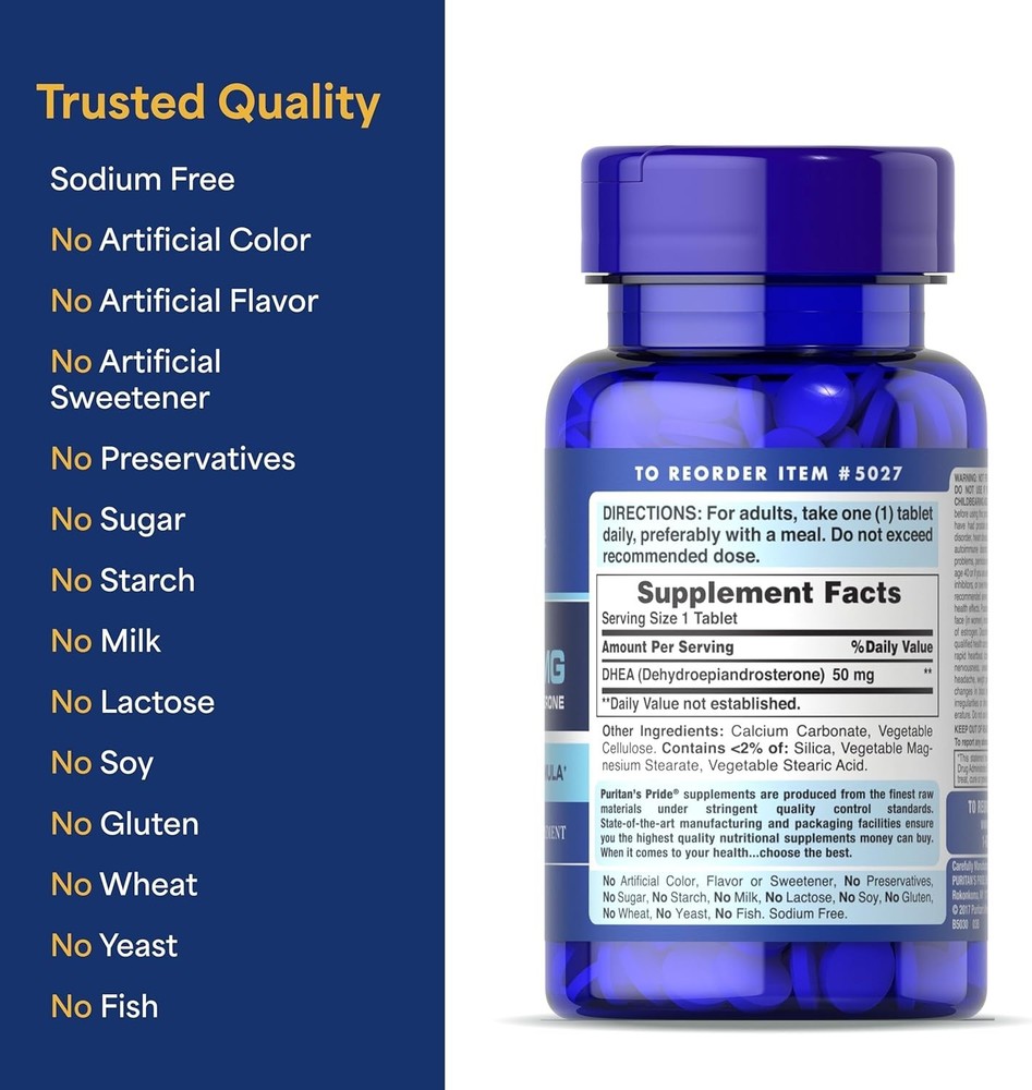 Puritan'S Pride Dhea 50 Mg Tablets, Twin Pack 200 Total Count.