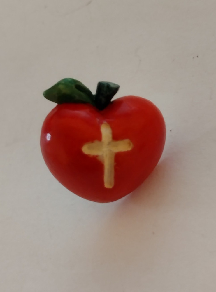 Small Red Apple Religious Cross Tack Pin