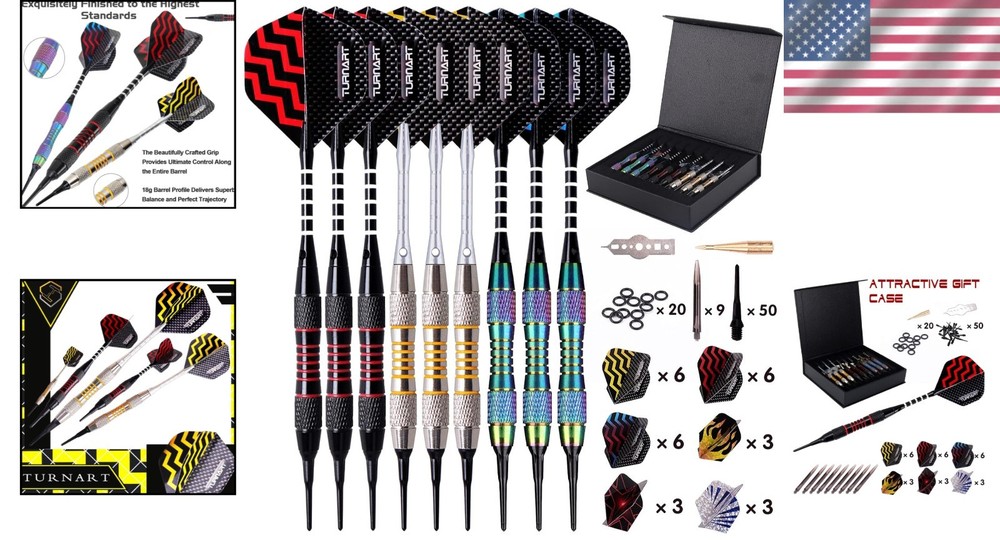 Deluxe 9-Piece Plastic Tip Darts Set for Electronic Dartboard - Gift Ready!