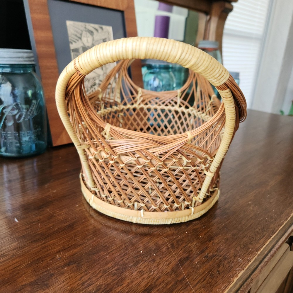 Vintage Wicker Peacock Basket Open Weave