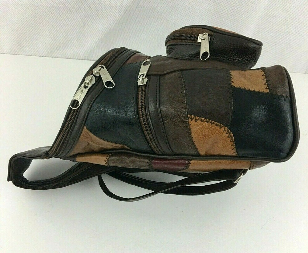 Peru Machu Picchu Leather Patch Work Adjustable Straps Backpack Purse