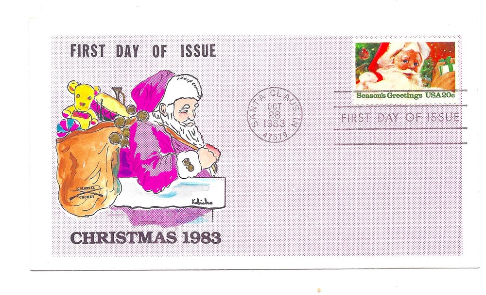 2064 Christmas 1983, Santa, Colonial, FDC