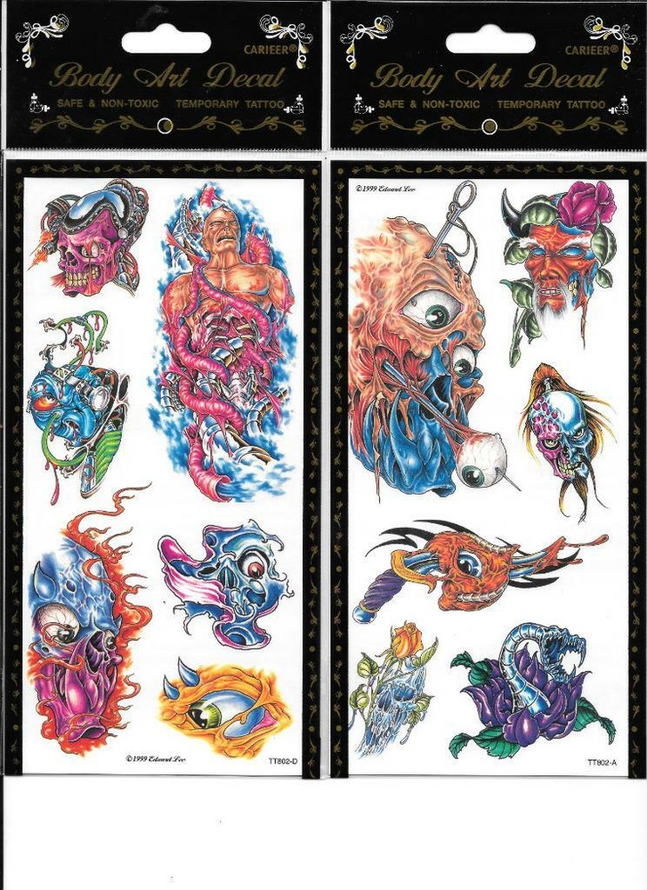 6 Sheets Body Art Skull Eyes/Faces Temporary Tattoo's