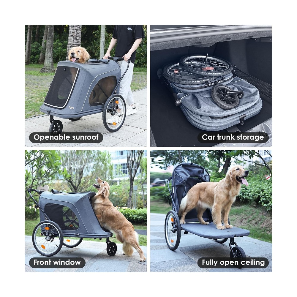 R8 Extra Large Foldable Pet Stroller, Dog Stroller & Pet Trailer for Large Do...